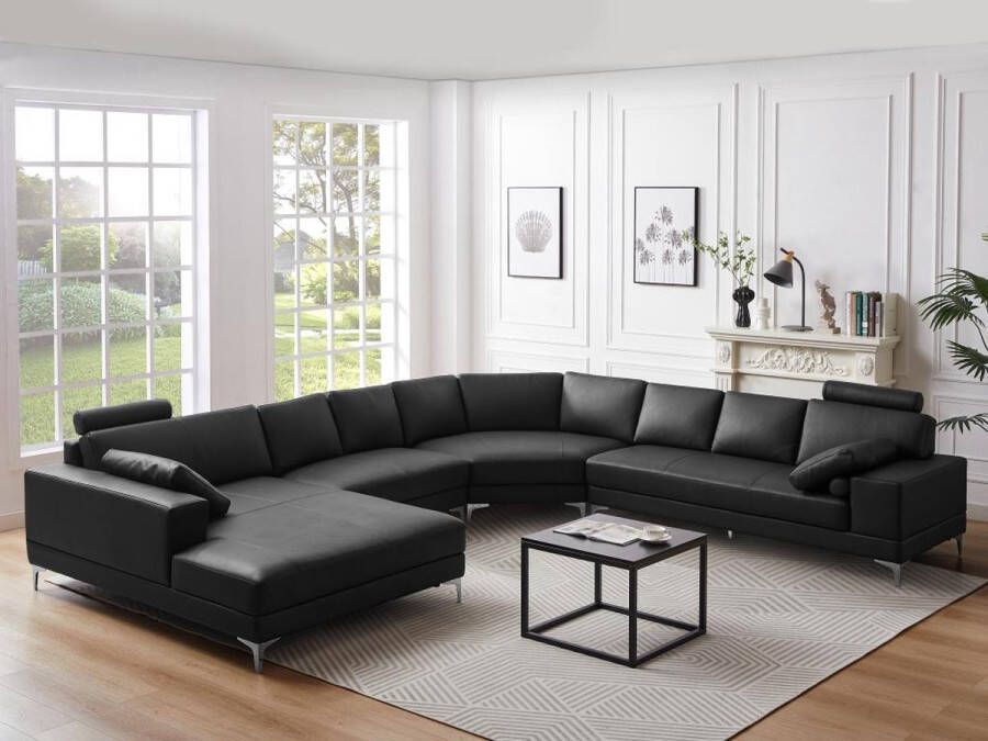 LINEA SOFA XXL zevenzitsbank hoogwaardig leer DONATELLO II zwart hoek links L 386 cm x H 89 cm x D 335 cm