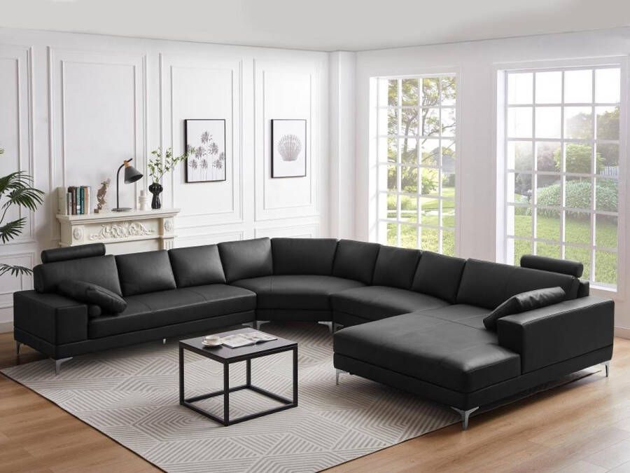 LINEA SOFA XXL zevenzitsbank hoogwaardig leer DONATELLO II zwart hoek links L 386 cm x H 89 cm x D 335 cm