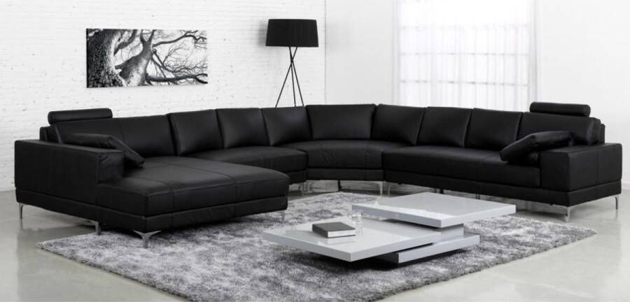 LINEA SOFA XXL zevenzitsbank hoogwaardig leer DONATELLO II zwart hoek links L 386 cm x H 89 cm x D 335 cm - Foto 1