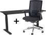 Lineaflex MRC Zit-sta bureau elektrisch verstelbaar + ERGO Bureaustoel NEN-EN 527 PRO Thuiswerkset frame bureau zwart bureaublad zwart 160x80 cm - Thumbnail 1