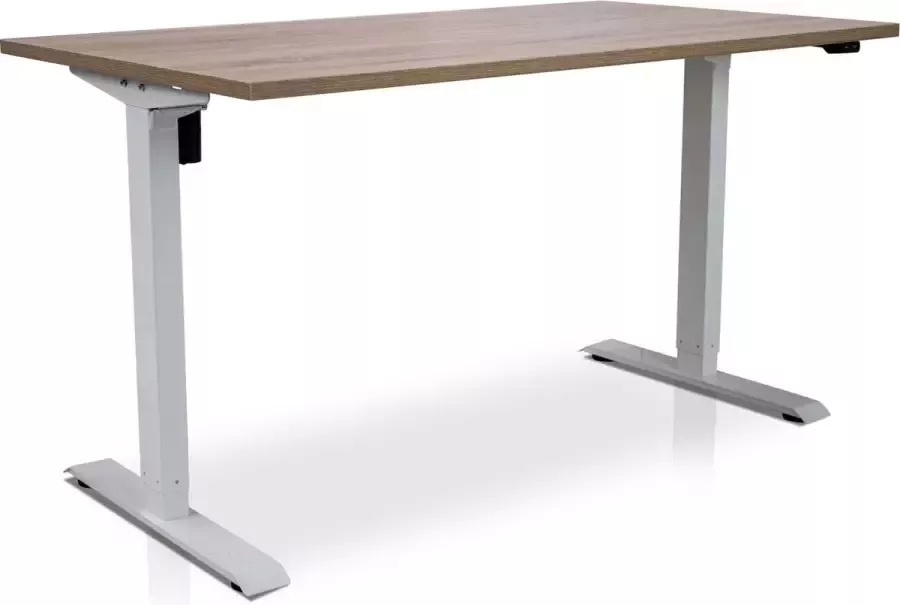 Multi Ratio Zit-sta bureau elektrisch verstelbaar MRC EASY 120 x 80 cm inclusief stekkerdoos en kabelklemmen frame wit blad midden eiken