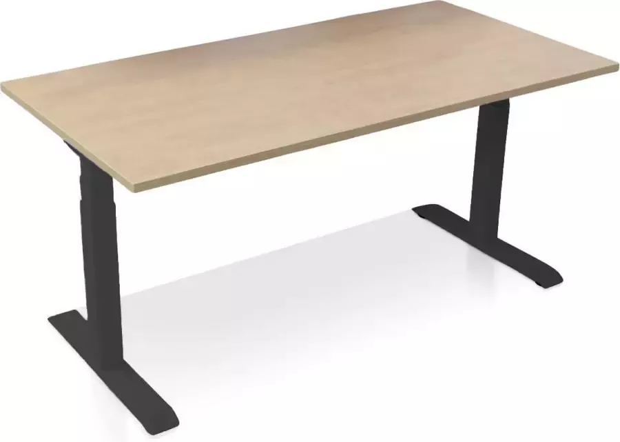 Lineaflex MRC Zit-sta bureau elektrisch verstelbaar MRC PRO NEN-EN 527 120 x 80 cm frame zwart blad havanna met kabelmanagement memory functie met USB 150kg draagvermogen