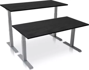 Lineaflex MRC Zit-sta bureau elektrisch verstelbaar MRC PRO NEN-EN 527 160 x 80 cm frame aluminium blad zwart eiken memory functie met USB 150kg draagvermogen