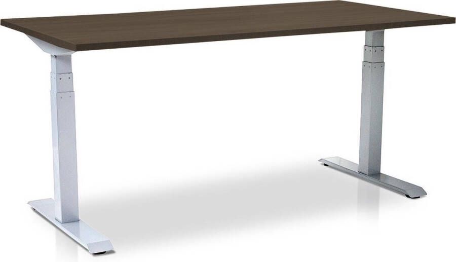 Lineaflex MRC Zit-sta bureau elektrisch verstelbaar MRC PRO NEN-EN 527 160 x 80 cm frame wit blad bruin eiken met kabelmanagement memory functie met USB 150kg draagvermogen