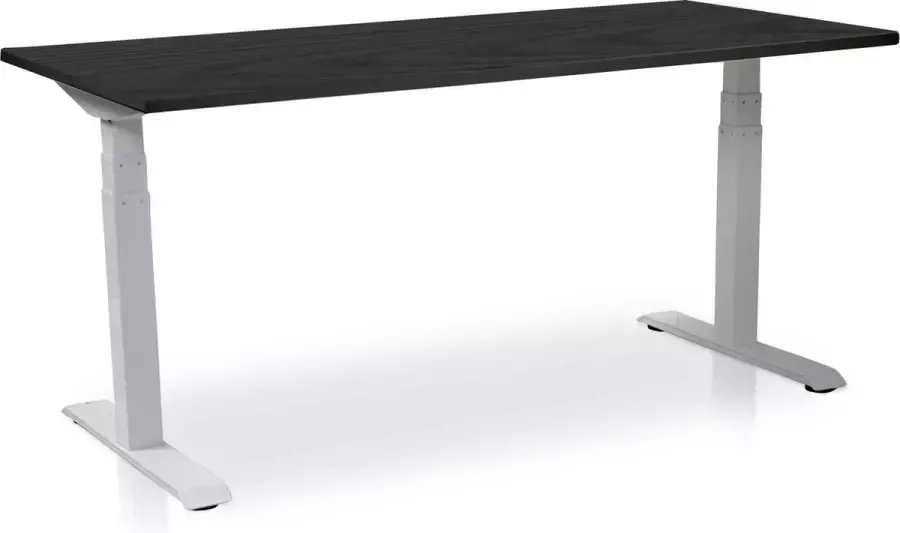 Lineaflex MRC Zit-sta bureau elektrisch verstelbaar MRC PRO NEN-EN 527 160 x 80 cm frame wit blad zwart eiken memory functie met USB 150kg draagvermogen - Foto 1
