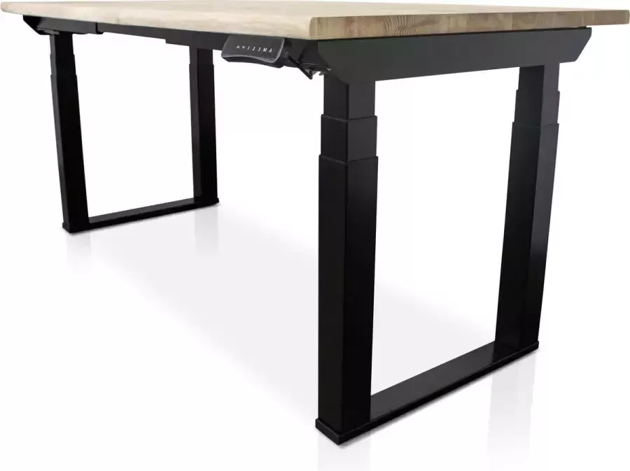 Lineaflex MRC Zit-sta bureau met massief eiken boomstam blad 140 x 80 cm MRC PRO U-poot frame zwart NEN-EN 527 elektrisch verstelbaar frame zwart 130 cm hoog 150KG draagvermogen - Foto 2