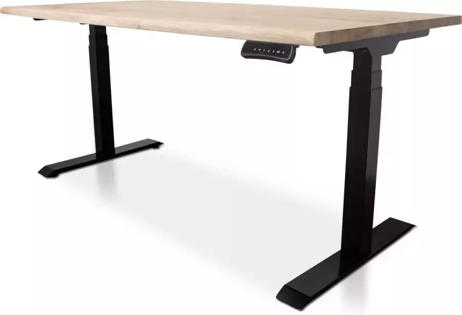 Lineaflex MRC Zit-sta bureau met massief eiken boomstam blad 160 x 80 cm MRC PRO NEN-EN 527 elektrisch verstelbaar frame zwart 130 cm hoog 150KG draagvermogen - Foto 3