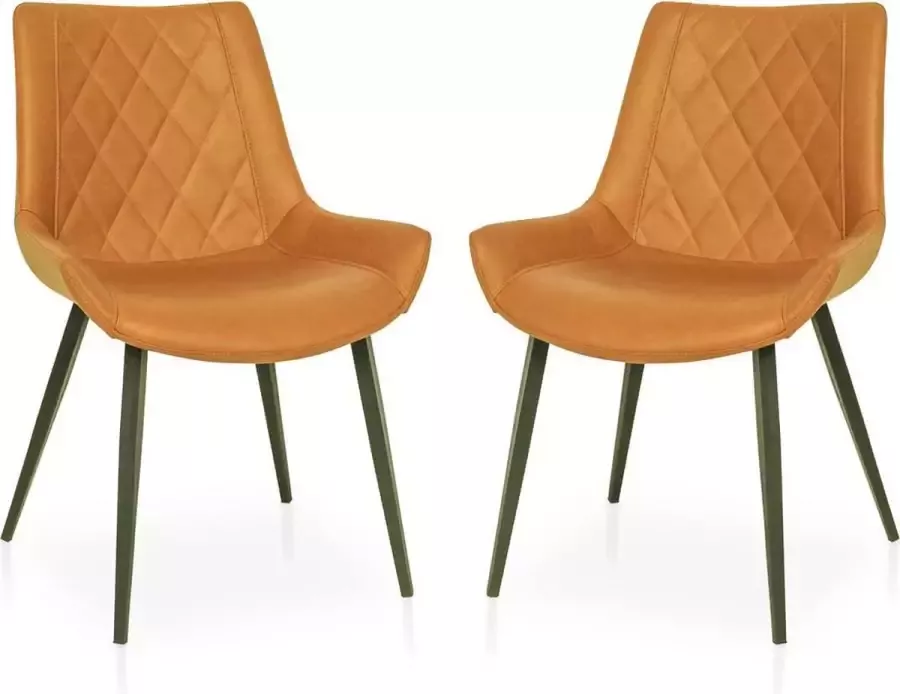 Lineaflex Seating Eetkamerstoel Charlie Set van 2 Cognac PU Kunstleer