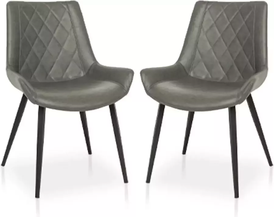 Lineaflex Seating Eetkamerstoel Charlie Set van 2 Donkergrijs PU Kunstleer