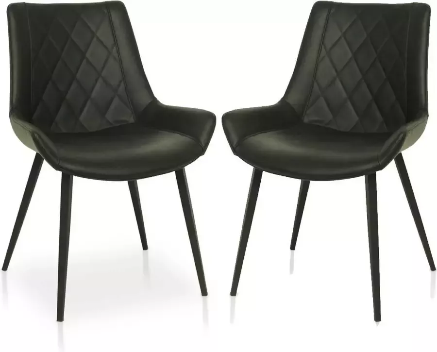 Lineaflex Seating Eetkamerstoel Charlie Set van 2 Zwart PU Kunstleer