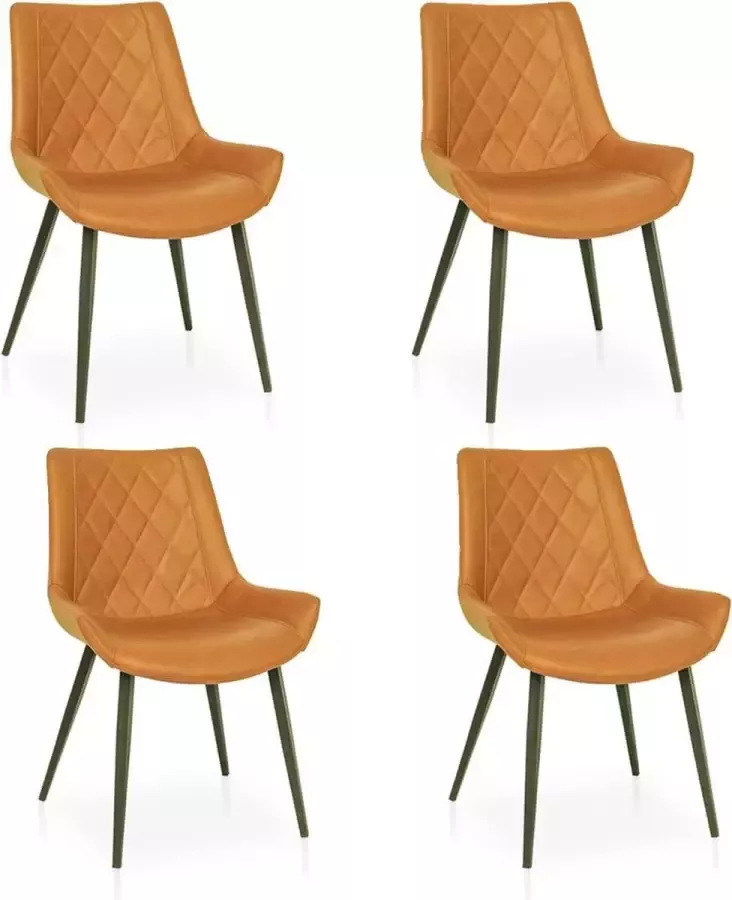 Lineaflex Seating Eetkamerstoel Charlie Set van 4 Cognac PU Kunstleer