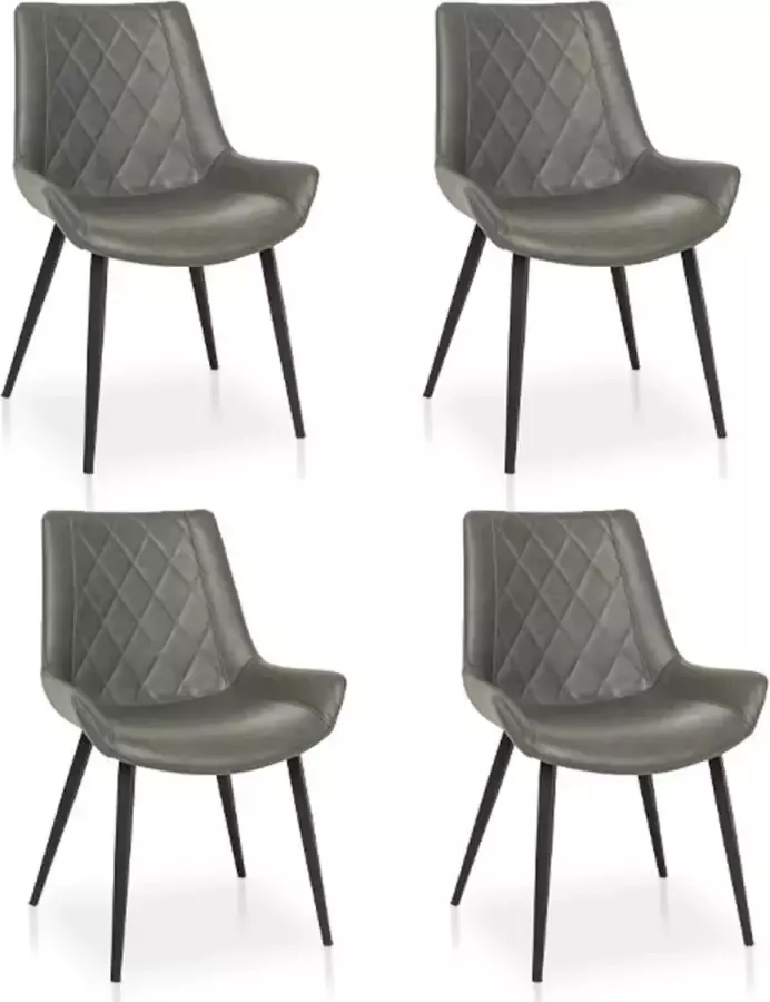 Lineaflex Seating Eetkamerstoel Charlie Set van 4 Donkergrijs PU Kunstleer