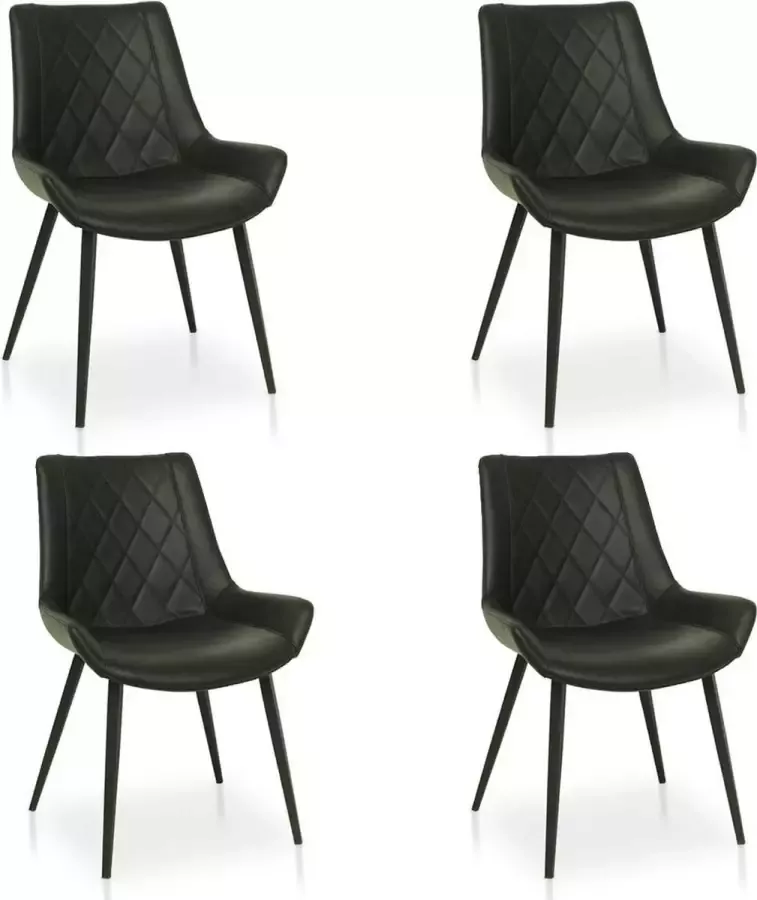 Lineaflex Seating Eetkamerstoel Charlie Set van 4 Zwart PU Kunstleer