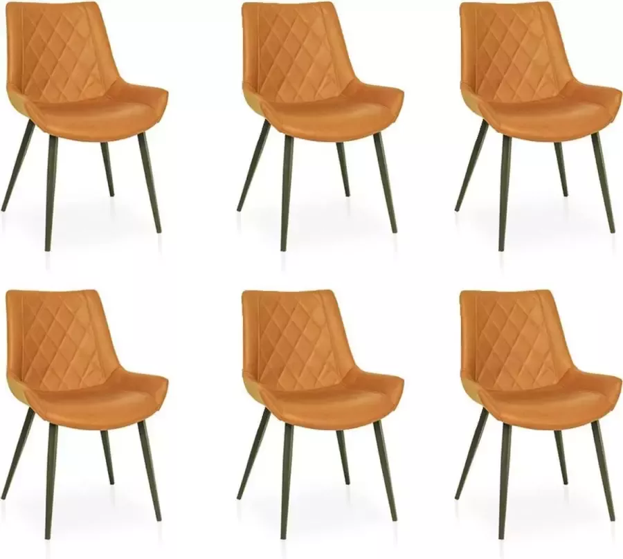 Lineaflex Seating Eetkamerstoel Charlie Set van 6 Cognac PU Kunstleer