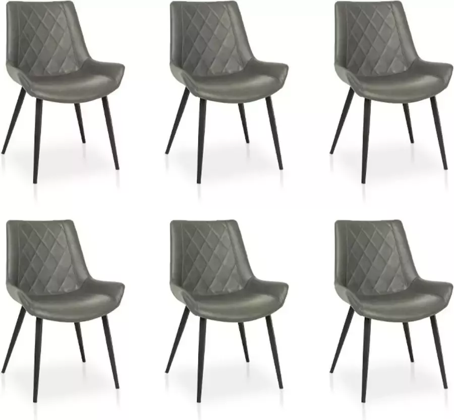 Lineaflex Seating Eetkamerstoel Charlie Set van 6 Donkergrijs PU Kunstleer