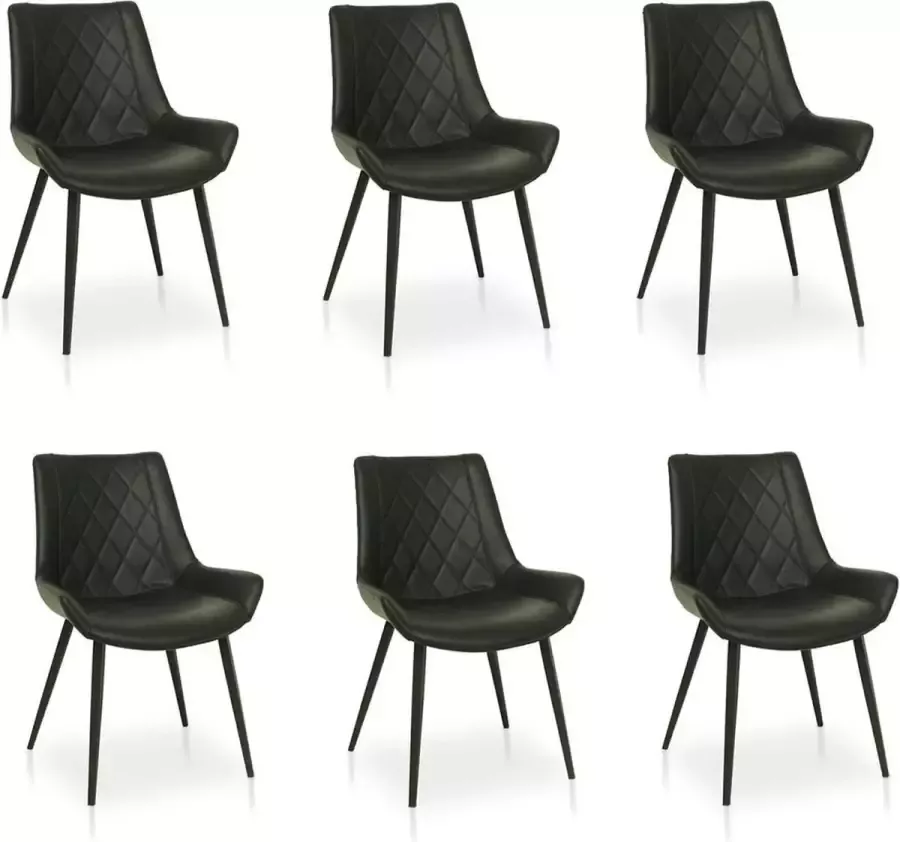 Lineaflex Seating Eetkamerstoel Charlie Set van 6 Zwart PU Kunstleer
