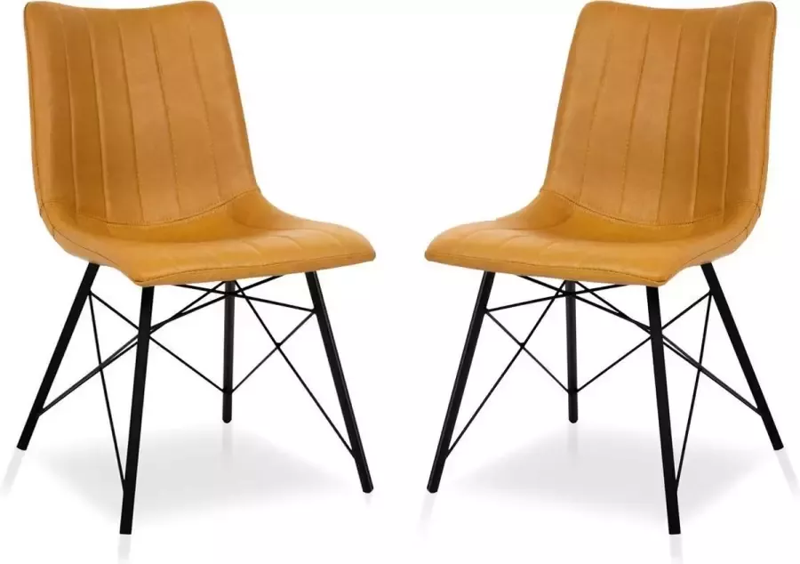 Lineaflex Seating Eetkamerstoel Dean Set van 2 Cognac PU Kunstleer