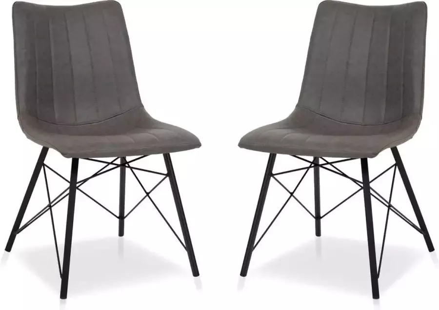 Lineaflex Seating Eetkamerstoel Dean Set van 2 Donkergrijs PU Kunstleer