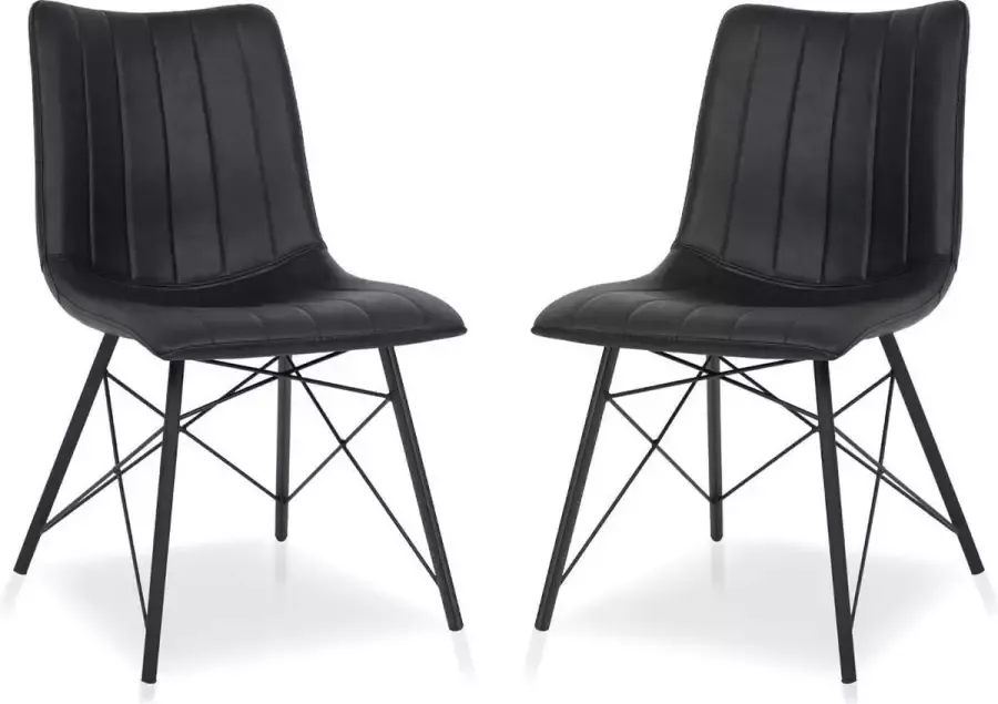 Lineaflex Seating Eetkamerstoel Dean Set van 2 Zwart PU Kunstleer