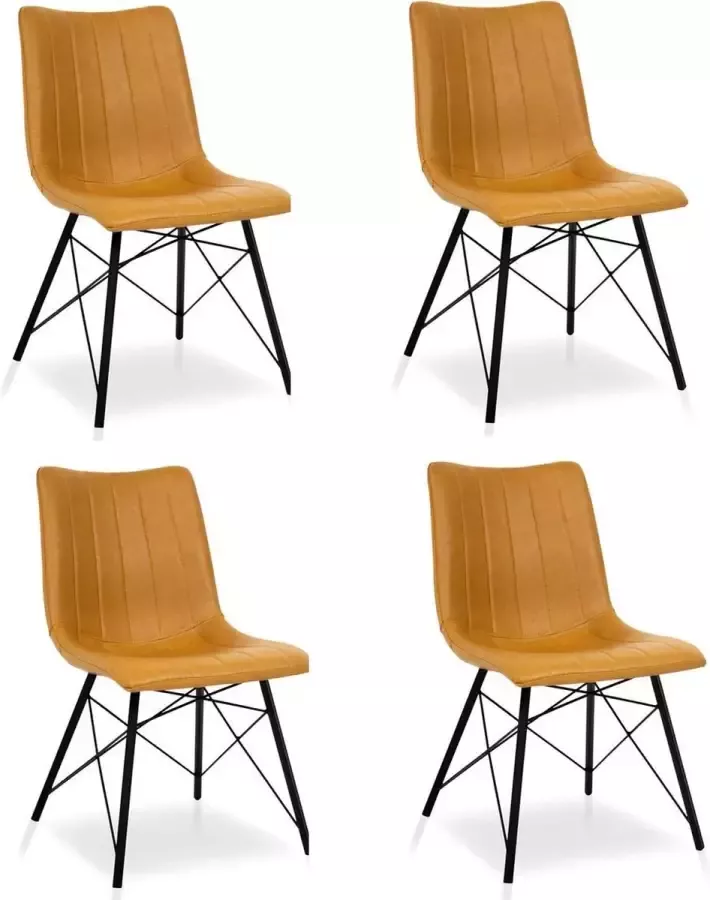 Lineaflex Seating Eetkamerstoel Dean Set van 4 Cognac PU Kunstleer
