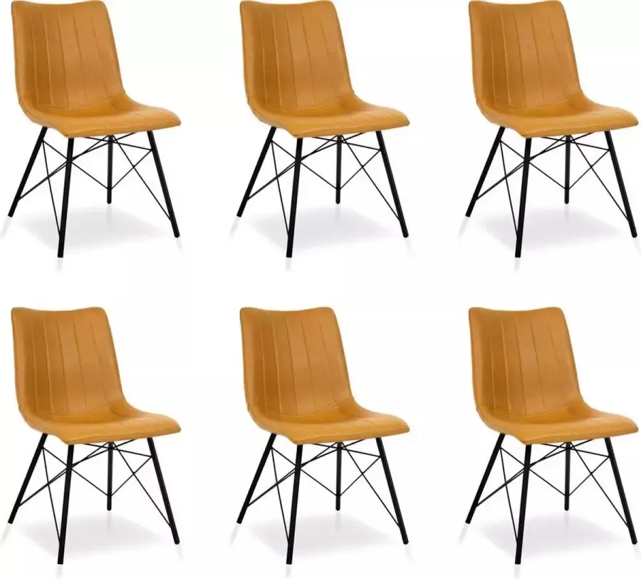 Lineaflex Seating Eetkamerstoel Dean Set van 6 Cognac PU Kunstleer
