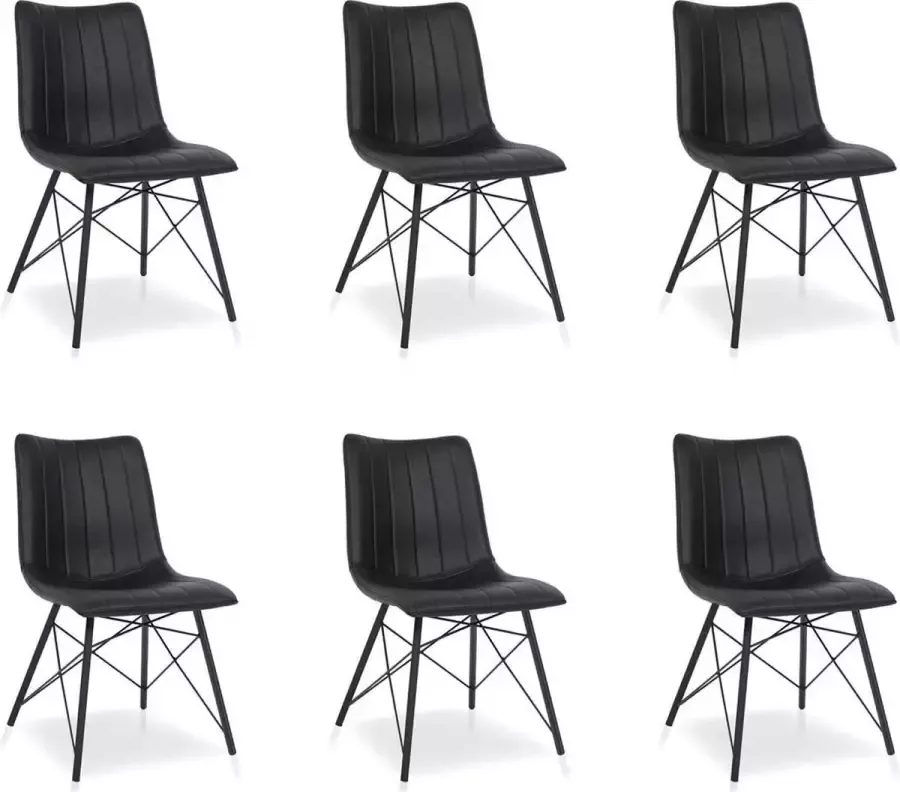 Lineaflex Seating Eetkamerstoel Dean Set van 6 Zwart PU Kunstleer