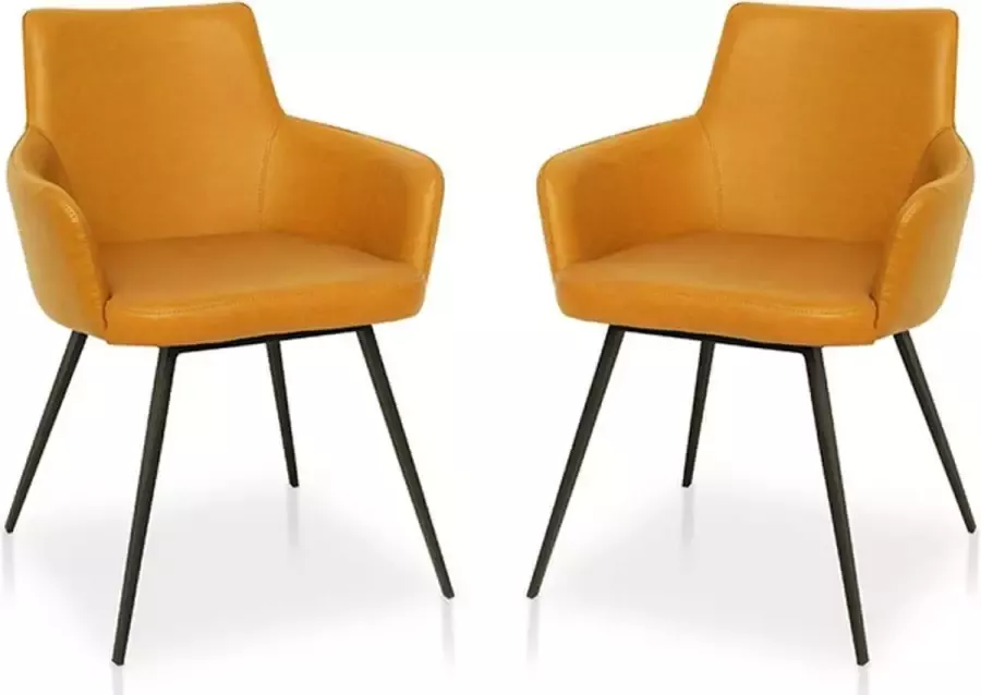 Lineaflex Seating Eetkamerstoel Wilson Set van 2 Cognac PU Kunstleer