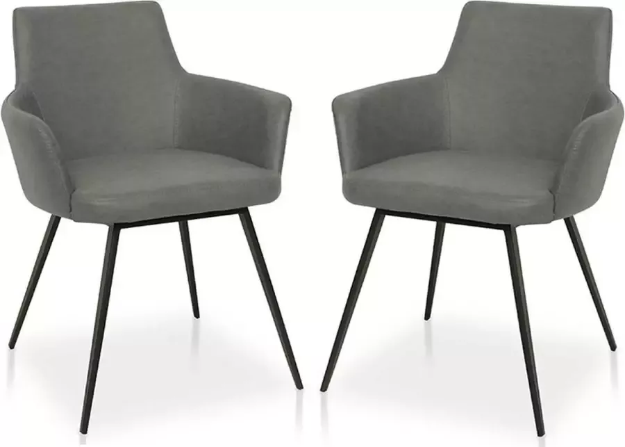 Lineaflex Seating Eetkamerstoel Wilson Set van 2 Donkergrijs PU Kunstleer
