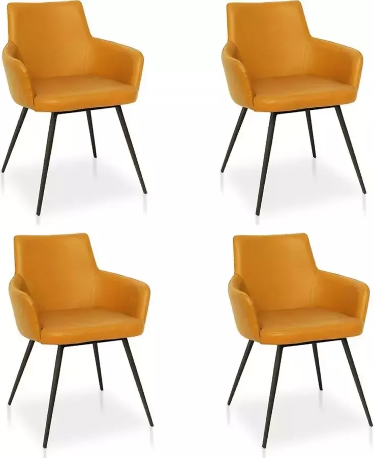 Lineaflex Seating Eetkamerstoel Wilson Set van 4 Cognac PU Kunstleer