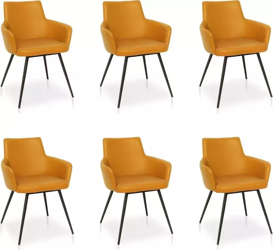 Lineaflex Seating Eetkamerstoel Wilson Set van 6 Cognac PU Kunstleer