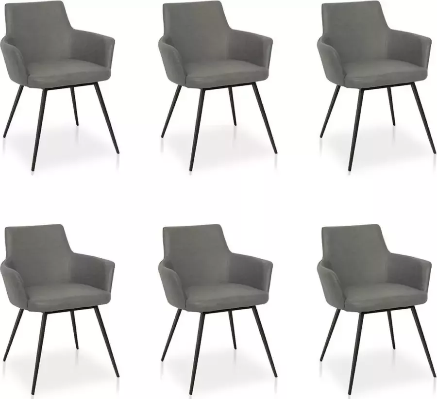 Lineaflex Seating Eetkamerstoel Wilson Set van 6 Donkergrijs PU Kunstleer