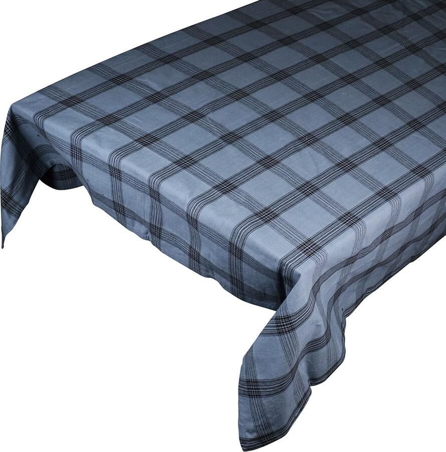 Linen & More Black Check Tafelkleed Textiel mirage blauw 140x300cm