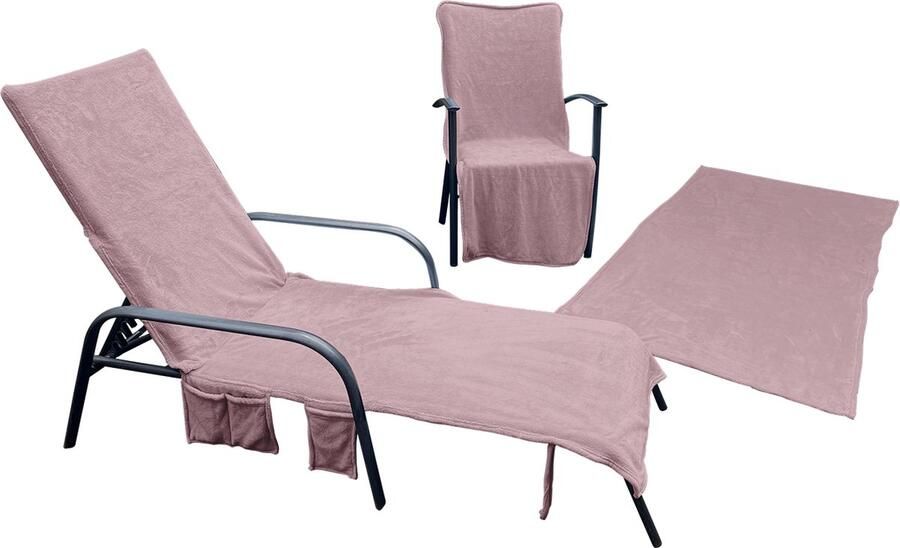 LINNICK Strandlakens Voordeel Combi Pakket Strandlaken Stoelhoes Microvezel 75x215cm Strandstoelhoes 3 in 1 Strandhanddoek Stoelhoes Draagtas rosé Strandlaken Microvezel 100x200cm Stoel Handdoek Microvezel 136x57x15cm
