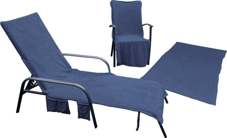 LINNICK Strandlakens Voordeel Combi Pakket Strandlaken Stoelhoes Microvezel 75x215cm Strandstoelhoes 3 in 1 Strandhanddoek Stoelhoes Draagtas marine Strandlaken Microvezel 100x200cm Stoel Handdoek Microvezel 136x57x15cm