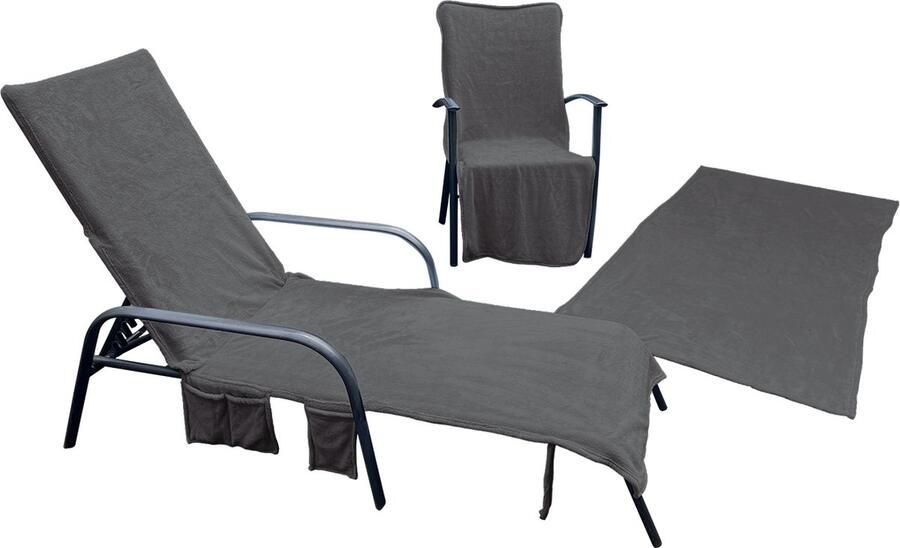 LINNICK Strandlakens Voordeel Combi Pakket Strandlaken Stoelhoes Microvezel 75x215cm Strandstoelhoes 3 in 1 Strandhanddoek Stoelhoes Draagtas dark grey Strandlaken Microvezel 100x200cm Stoel Handdoek Microvezel 136x57x15cm