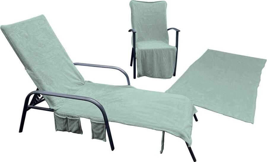 LINNICK Strandlakens Voordeel Combi Pakket Strandlaken Stoelhoes Microvezel 75x215cm Strandstoelhoes 3 in 1 Strandhanddoek Stoelhoes Draagtas sea green Strandlaken Microvezel 100x200cm Stoel Handdoek Microvezel 136x57x15cm