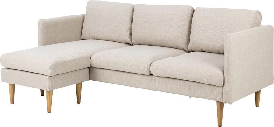 Lisomme Jelle Hoekbank Beige Stof met Verstelbare Chaise Longue Links of Rechts 2 Zits Houten Poten