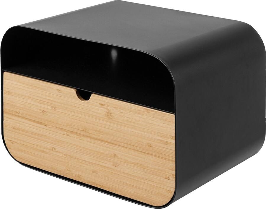 Lisomme Jikke Metalen Nachtkastje met Lade van Bamboe Hangend Nachtkastje Landelijk Industrieel Zwart 35 x 25 x 23 cm