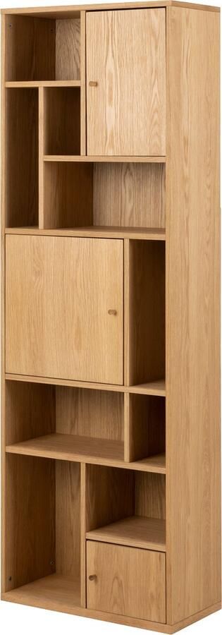 Lisomme Maarten Boekenkast Hout Vakkenkast Asymmetrisch Open Kast 12 Vakken Opbergkast Scandinavisch Bruin 60 5 x 30 x 180 cm