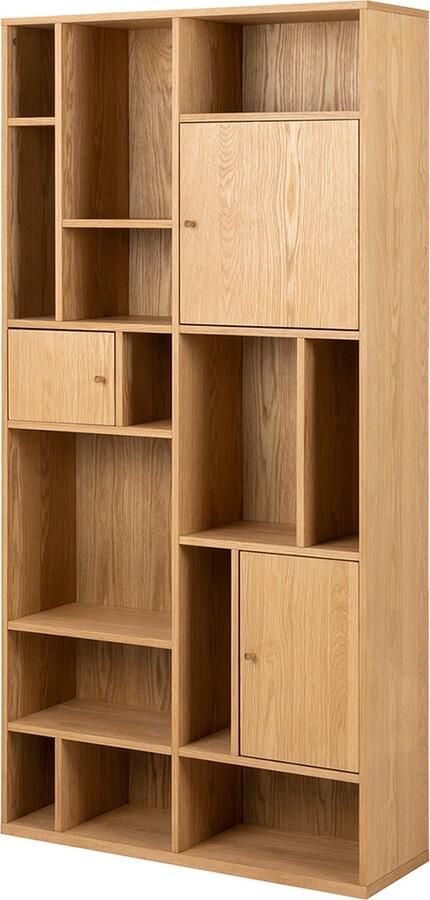 Lisomme Maarten Boekenkast Hout Vakkenkast Open Kast 17 Vakken Opbergkast Scandinavisch Bruin 90 x 30 x 180 cm