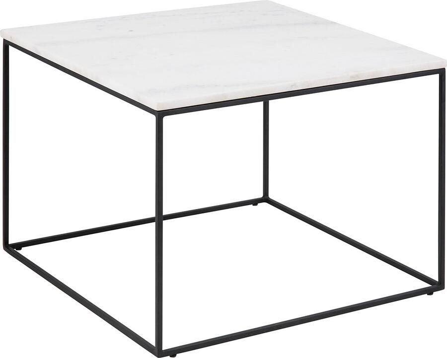 Lisomme Nina Marmeren Salontafel met Zwart Metalen Frame Vierkant Industrieel Woonkamer Wit 60 x 60 x 45 cm