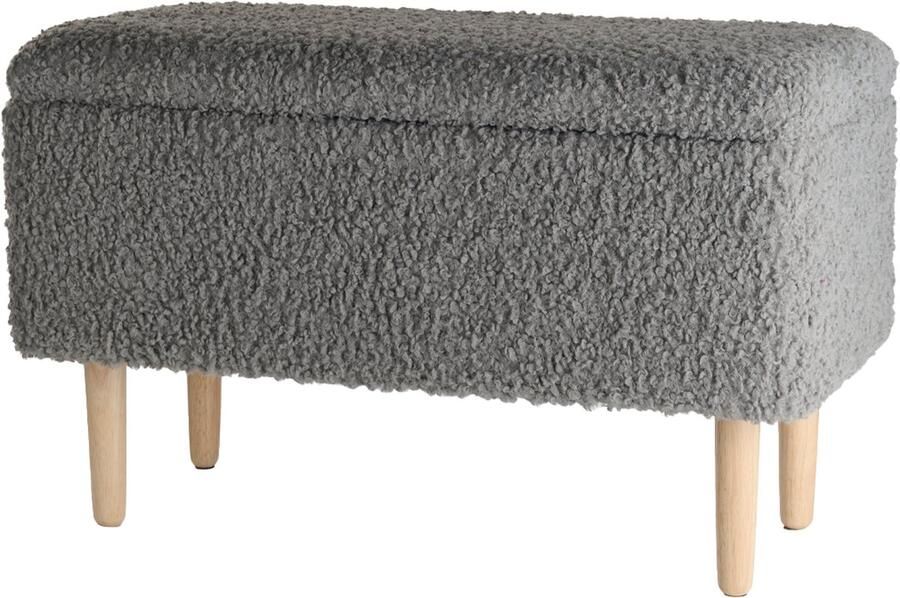 Lisomme Sem Teddy Bankje Grijs Met Opbergruimte Houten Poten Halbankje Bankje bij Eettafel B75 x D36 x H46 cm