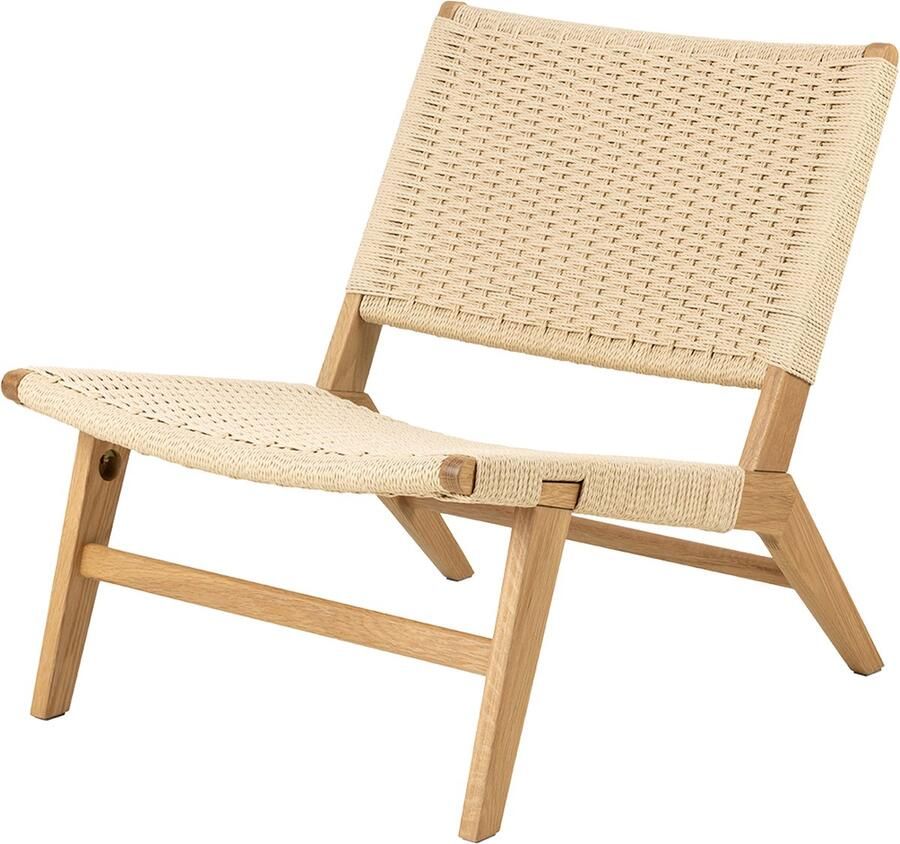 Lisomme William Fauteuil Beige Hout met Gewoven Zitting Kleine Fauteuil Loungefauteuil Scandinavisch