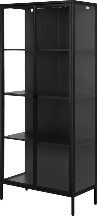 Lisomme Roy metalen vitrinekast zwart 80 x 180 cm buffetkast opbergkast glazen deuren - Foto 1