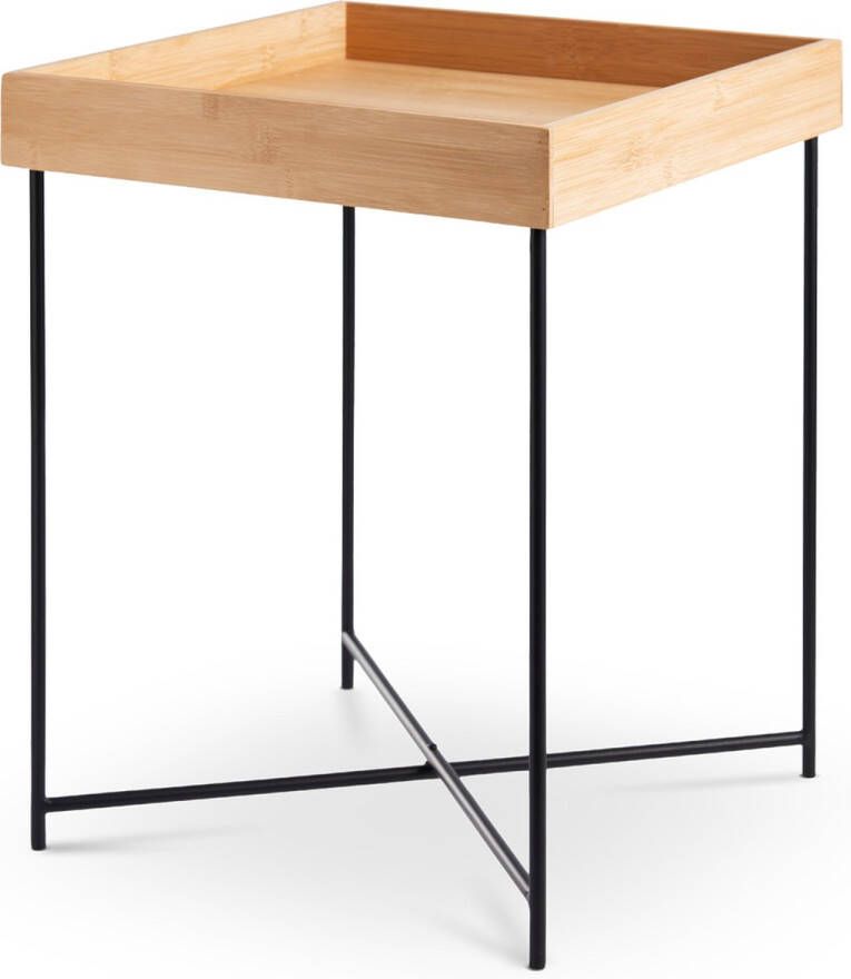 Lisomme Soof Bijzettafel Vierkant Bamboe en Metaal Industrieel Scandinavisch bij Bank Tafeltje 40 x 40 x 50 cm