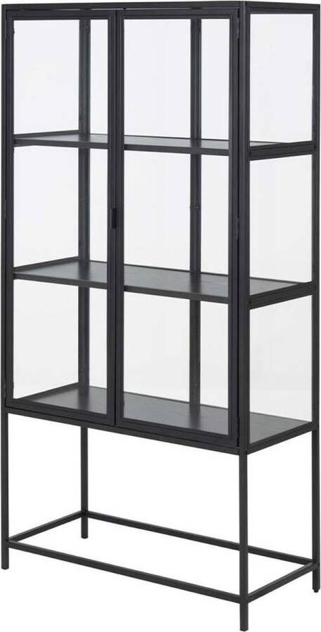 Lisomme Vic vitrinekast zwart 77 x 150 cm metaal glazen deur buffetkast opbergkast industrieel