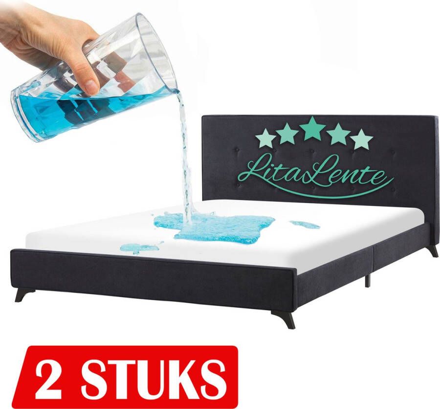 Litalente 2 stuks Waterdichte Matrasbeschermers 160x200 Hoeslakenbadstof Antibacteriëel Rondom Elastiek Wit Waterdichte Matras Beschermer Incontinentie Matrasbeschermer 160 x 200