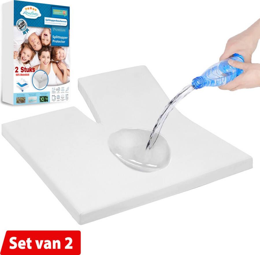 Litalente 2x Splittopperbeschermer Waterdichte molton (set van 2)- Split topperbeschermer Hoeslaken badstof Antibacteriëel Rondom Elastiek Wit Waterdichte Matras Beschermer Incontinentie Splittopper beschermer 180 x 220 200 GSM