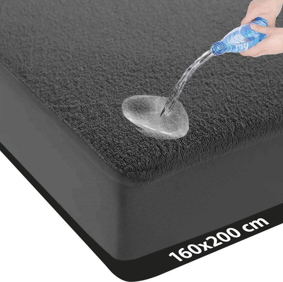 Litalente Matrasbeschermer 160x200 Matrasbeschermers Waterdichte Matrasbeschermer 160x200 Hoeslakenbadstof Matrasbeschermhoezen Antibacteriëel Rondom Elastiek Antraciet Waterdichte Matras Beschermer Incontinentie Matrasbeschermer