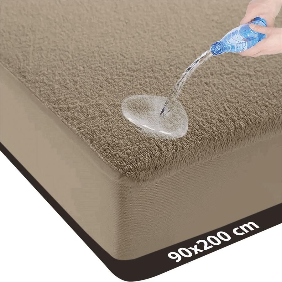 Litalente Matrasbeschermer 90x200 Matrasbeschermers Waterdichte Matrasbeschermer 90x200 Hoeslakenbadstof Matrasbeschermhoezen Antibacteriëel Rondom Elastiek Taupe Waterdichte Matras Beschermer Incontinentie Matrasbeschermer